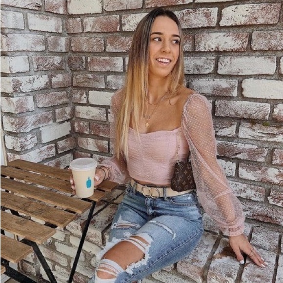 Windsor Tops - Windsor mauve Simple And Sweet Mesh Polka Dot Crop Top